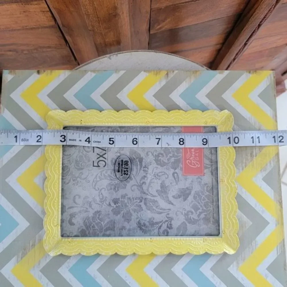 Green Tea Gallery wood and metal NEW Picture Frame photo 5 by 7 yellow grey blue